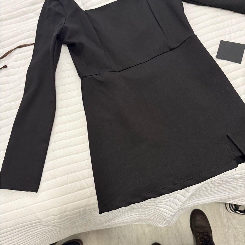 Elegant Black Long Sleeve skort(romper) Dress
